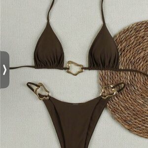 SHEIN Brown Bikini with Gold Details